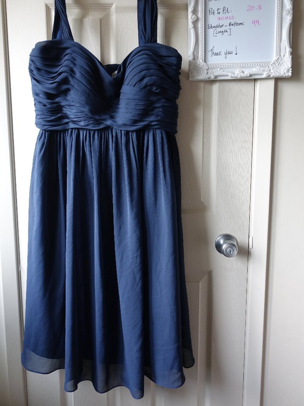 Navy A-Line Chiffon Prom Dress with Ruched Bodice - Unbranded